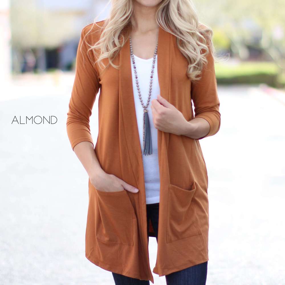 3/4 Sleeve Lightweight Pocket Cardigan | S-L | Open Front | Ultra-Soft Fabric