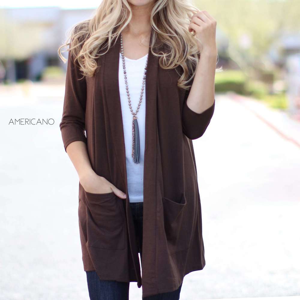 3/4 Sleeve Lightweight Pocket Cardigan | S-L | Open Front | Ultra-Soft Fabric