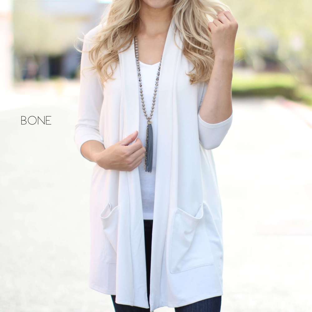 3/4 Sleeve Lightweight Pocket Cardigan | S-L | Open Front | Ultra-Soft Fabric