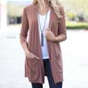 Small Cocoa 3/4 Sleeve Lightweight Pocket Cardigan | S-L | Open Front | Ultra-Soft Fabric