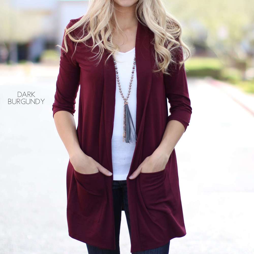 3/4 Sleeve Lightweight Pocket Cardigan | S-L | Open Front | Ultra-Soft Fabric