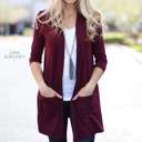 Small Dark Burgundy 3/4 Sleeve Lightweight Pocket Cardigan | S-L | Open Front | Ultra-Soft Fabric