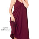 X-Small Dark Burgundy Pocket Tank Midi Dress | S-3XL | Adjustable Straps | Pockets | Premium Fabric