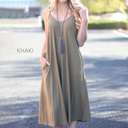 X-Small Khaki Pocket Tank Midi Dress | S-3XL | Adjustable Straps | Pockets | Premium Fabric