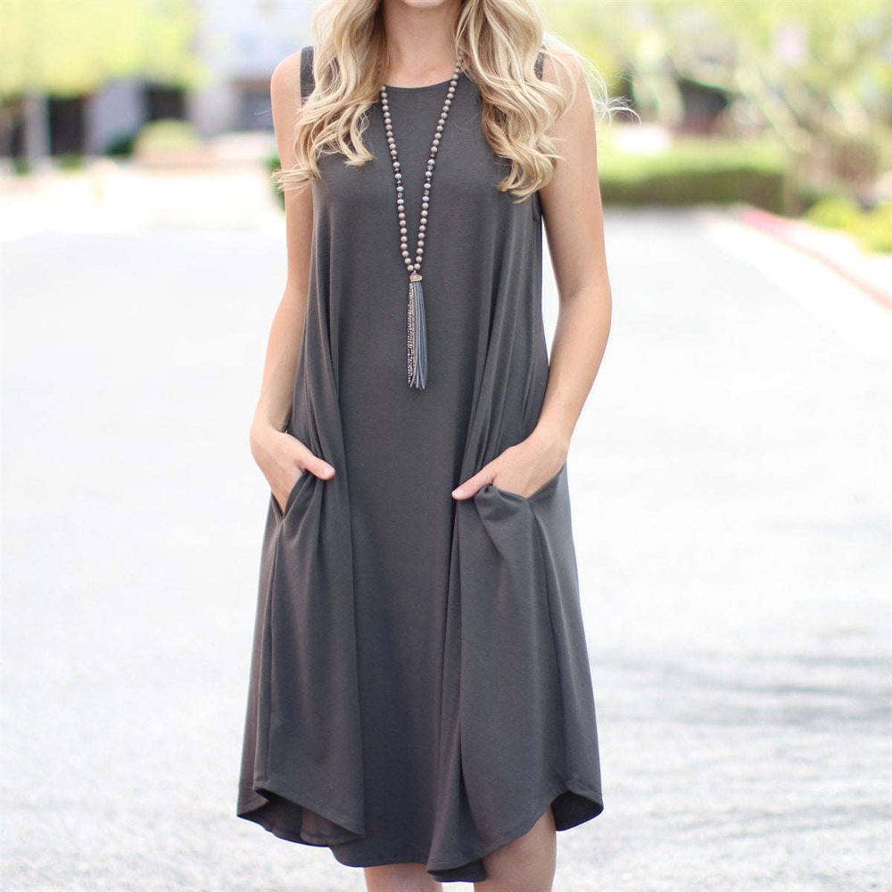 Sleeveless Midi Dress | S-XL | Pocket Detail | Flattering Midi Length | Premium Fabric