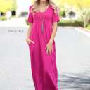 Small Magenta V-Neck Maxi Dress | S-XL | Classic V-Neck | Pocket Detail | Easy to Dress Up or Down