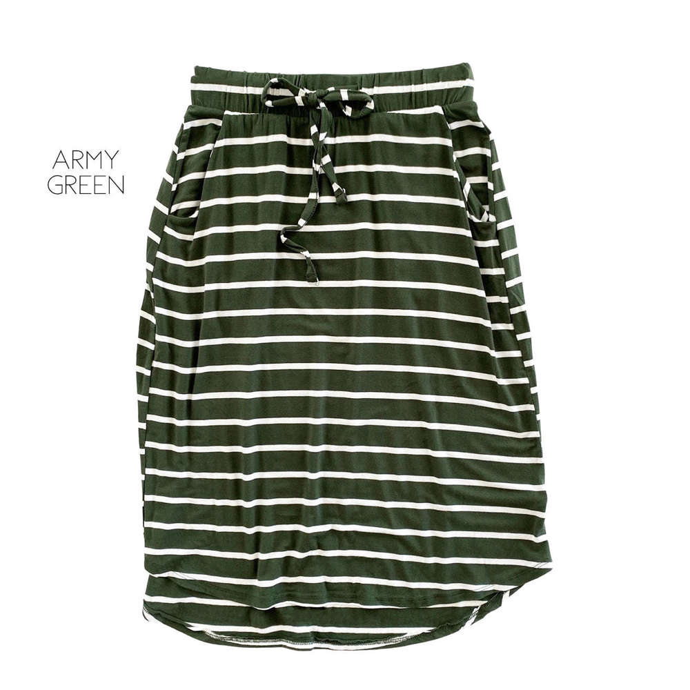 Striped Everyday Skirt | S-XL | Cute Everyday Design | Elastic Waistband | Convenient Pockets | Total Length Approx: 24"