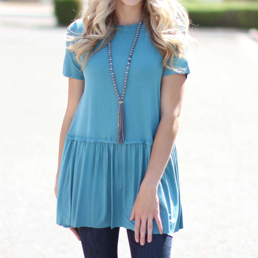 Short Sleeve Peplum Tunic | S-L | Flattering Peplum Silhouette | Soft Fabric | Dress Up or Down