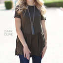 Medium Dark Olive Short Sleeve Peplum Tunic | S-L | Flattering Peplum Silhouette | Soft Fabric | Dress Up or Down