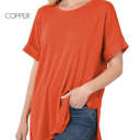 Small Copper Cuffed Side Slit Tunic | S-M | Round Neck | Cuffed Sleeves | Versatile Design