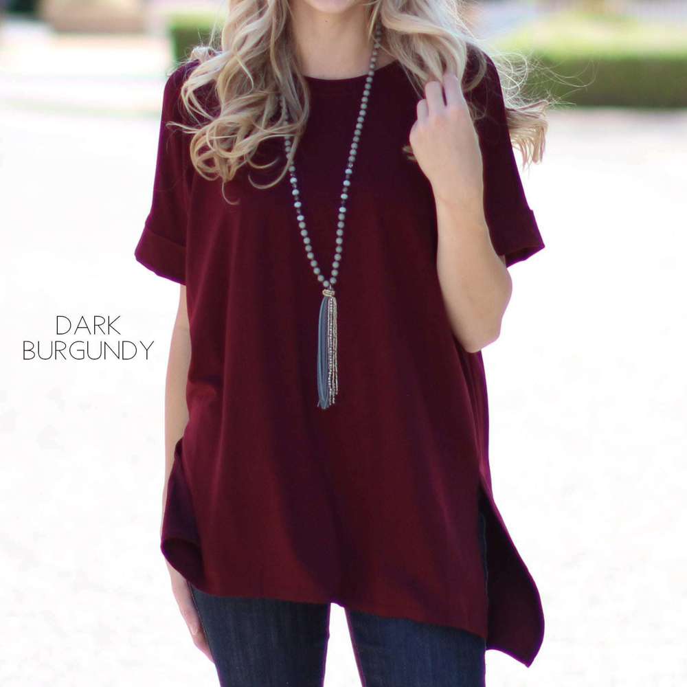 Cuffed Side Slit Tunic | S-M | Round Neck | Cuffed Sleeves | Versatile Design