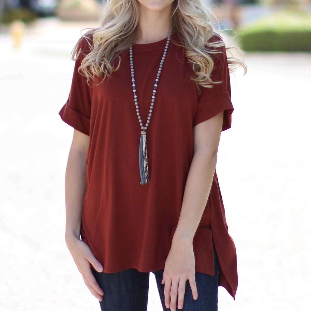 Cuffed Side Slit Tunic | S-M | Round Neck | Cuffed Sleeves | Versatile Design