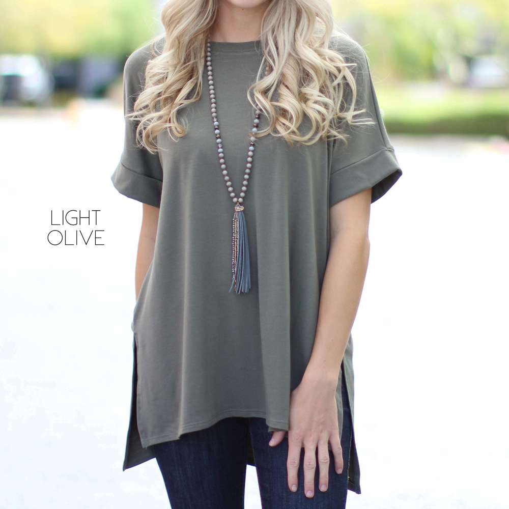 Cuffed Side Slit Tunic | S-M | Round Neck | Cuffed Sleeves | Versatile Design