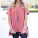 Small Ash Rose Cuff Sleeve Tunic Tee | S-M | V-Neck Design | Side Slits | Everyday Essential