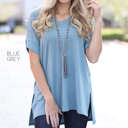 Small Blue Grey Cuff Sleeve Tunic Tee | S-M | V-Neck Design | Side Slits | Everyday Essential