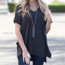 Small Charcoal Cuff Sleeve Tunic Tee | S-M | V-Neck Design | Side Slits | Everyday Essential