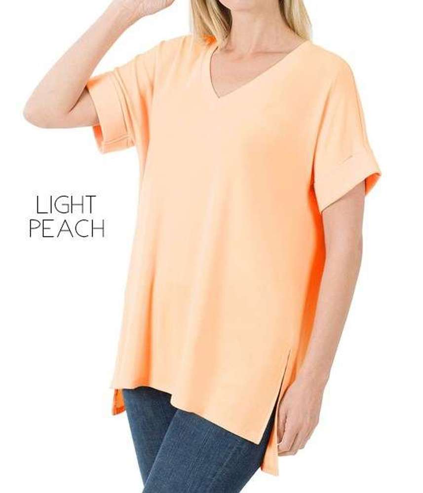 Cuff Sleeve Tunic Tee | S-M | V-Neck Design | Side Slits | Everyday Essential