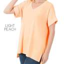 Small Light Peach Cuff Sleeve Tunic Tee | S-M | V-Neck Design | Side Slits | Everyday Essential