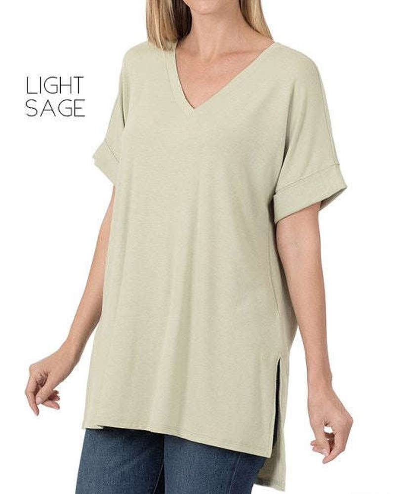 Cuff Sleeve Tunic Tee | S-M | V-Neck Design | Side Slits | Everyday Essential