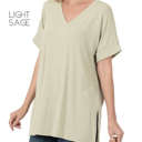 Small Light Sage Cuff Sleeve Tunic Tee | S-M | V-Neck Design | Side Slits | Everyday Essential