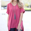 Small Rose Cuff Sleeve Tunic Tee | S-M | V-Neck Design | Side Slits | Everyday Essential