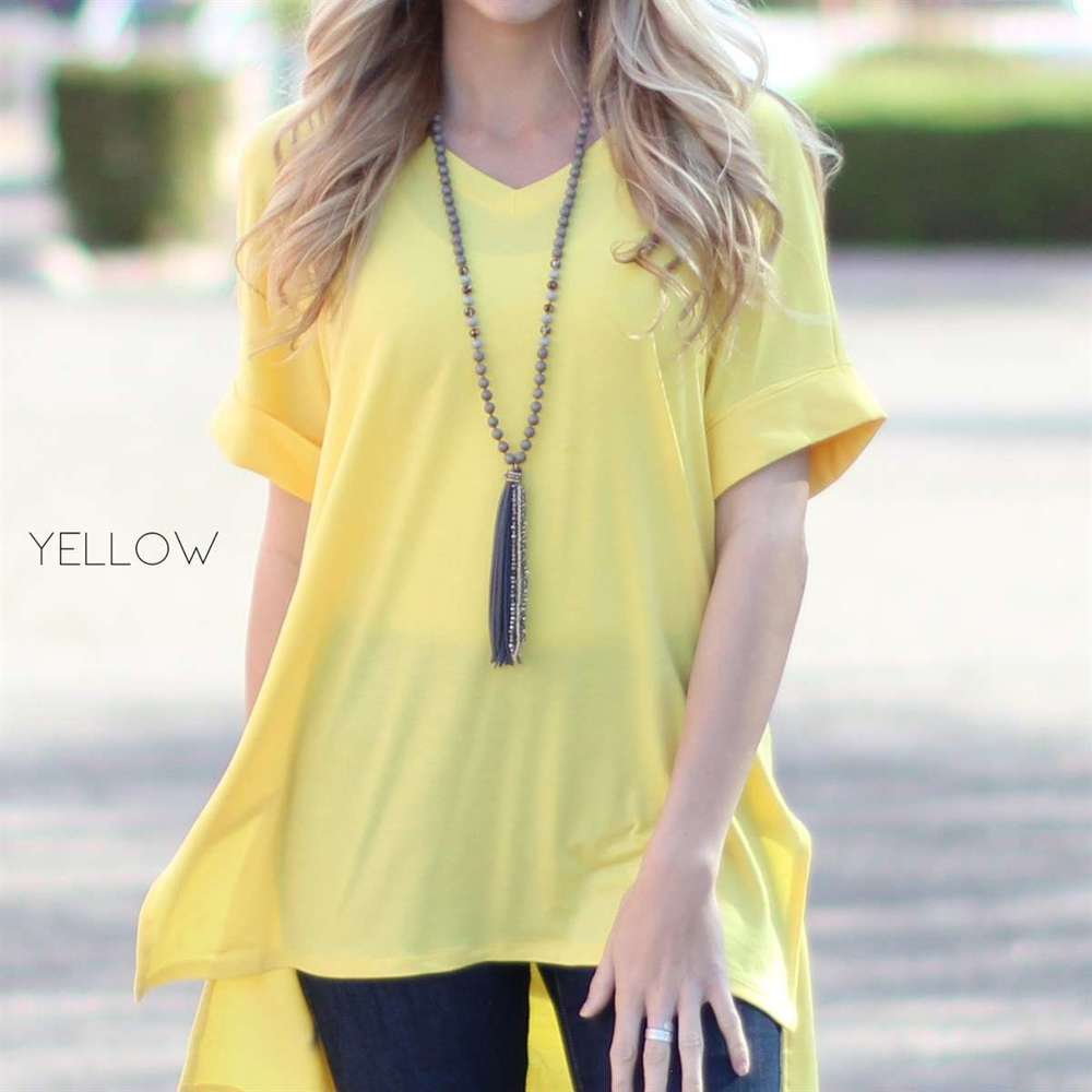 Cuff Sleeve Tunic Tee | S-M | V-Neck Design | Side Slits | Everyday Essential