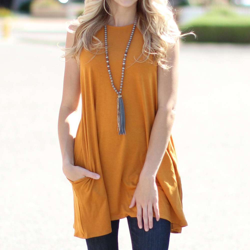 Flowy Pocket Tunic Tank | S-XL | Sleeveless Design | Essential Wardrobe Staple