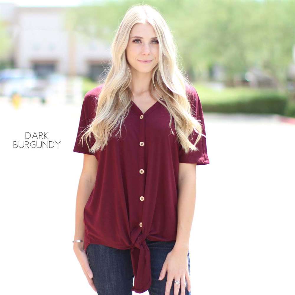 Short Sleeve Button Down Tie Front Top | S-L | Ultra-Soft Fabric | Button Down & Tie Front | Casual Essential