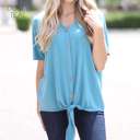 Large Dusty Teal Short Sleeve Button Down Tie Front Top | S-L | Ultra-Soft Fabric | Button Down & Tie Front | Casual Essential