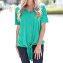 Medium Forest Green Short Sleeve Button Down Tie Front Top | S-L | Ultra-Soft Fabric | Button Down & Tie Front | Casual Essential