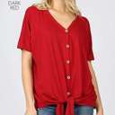 Large Red Short Sleeve Button Down Tie Front Top | S-L | Ultra-Soft Fabric | Button Down & Tie Front | Casual Essential