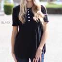 Small Black Flowy Henley Top | S-3XL | Functional Buttons | Flowy Design | Long Sleeve