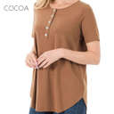 Large Cocoa Flowy Henley Top | S-3XL | Functional Buttons | Flowy Design | Long Sleeve