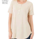 Medium Sand Beige Flowy Henley Top | S-3XL | Functional Buttons | Flowy Design | Long Sleeve