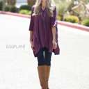 3X Eggplant Poncho Tunic Top | S-3XL | Oversized Fit | Soft V-Neck Design | Cozy Fall & Winter Style