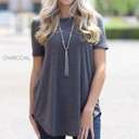 Small Charcoal Scoop Neck Flowy Tee | S-XL