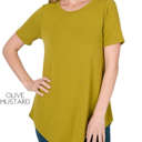 Small Olive Mustard Scoop Neck Flowy Tee | S-XL