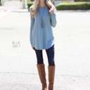 Small Blue Grey Flowy Long Sleeve Top | S-XL | Scoop Neck | Versatile Layering Piece