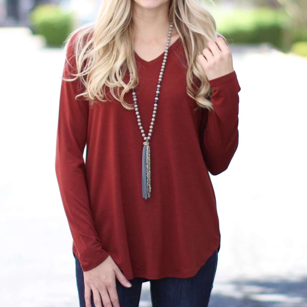 Flowy Long Sleeve V-Neck Top | S-XL | Versatile Layering Piece