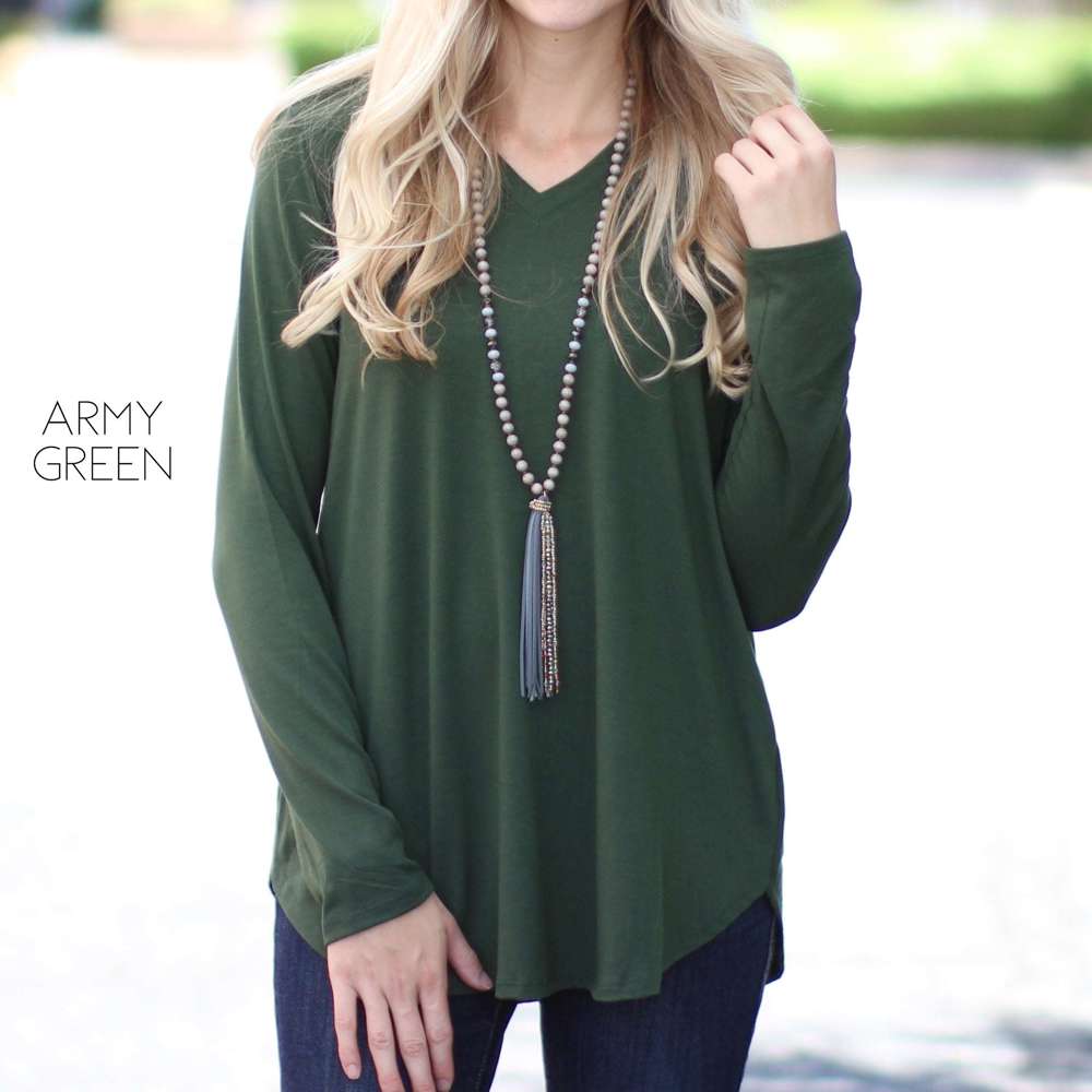 Flowy Long Sleeve V-Neck Top | S-XL | Versatile Layering Piece