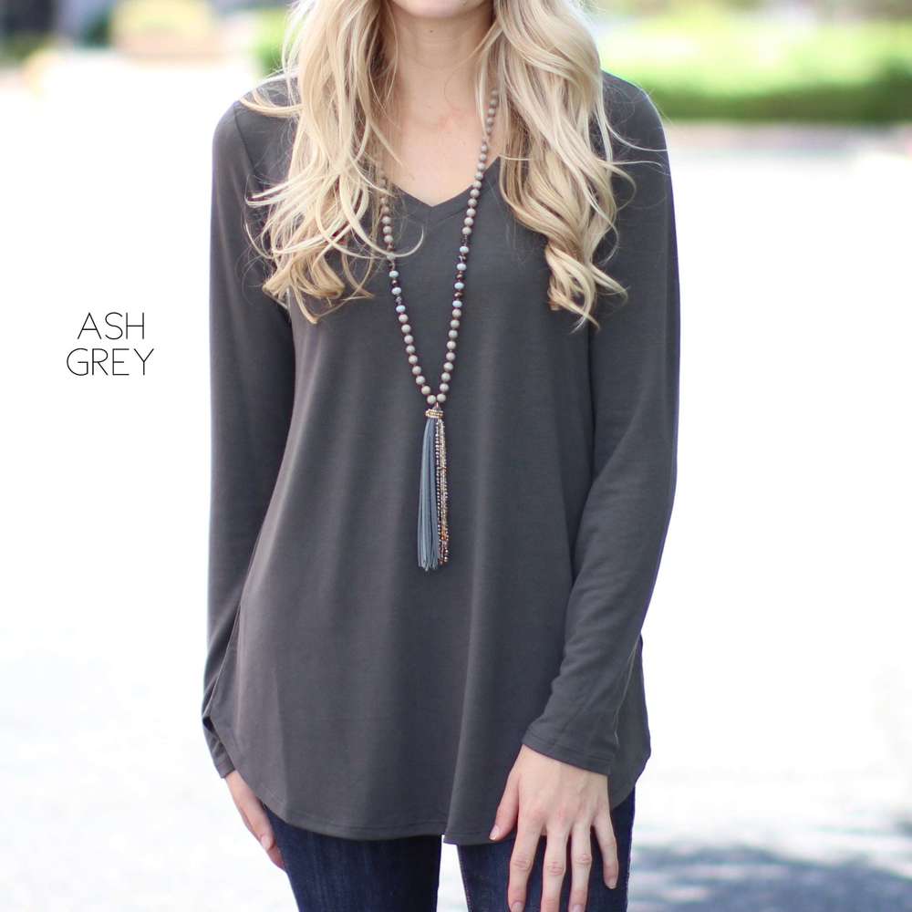 Flowy Long Sleeve V-Neck Top | S-XL | Versatile Layering Piece