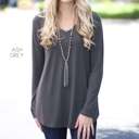 Small Ash Grey Flowy Long Sleeve V-Neck Top | S-XL | Versatile Layering Piece