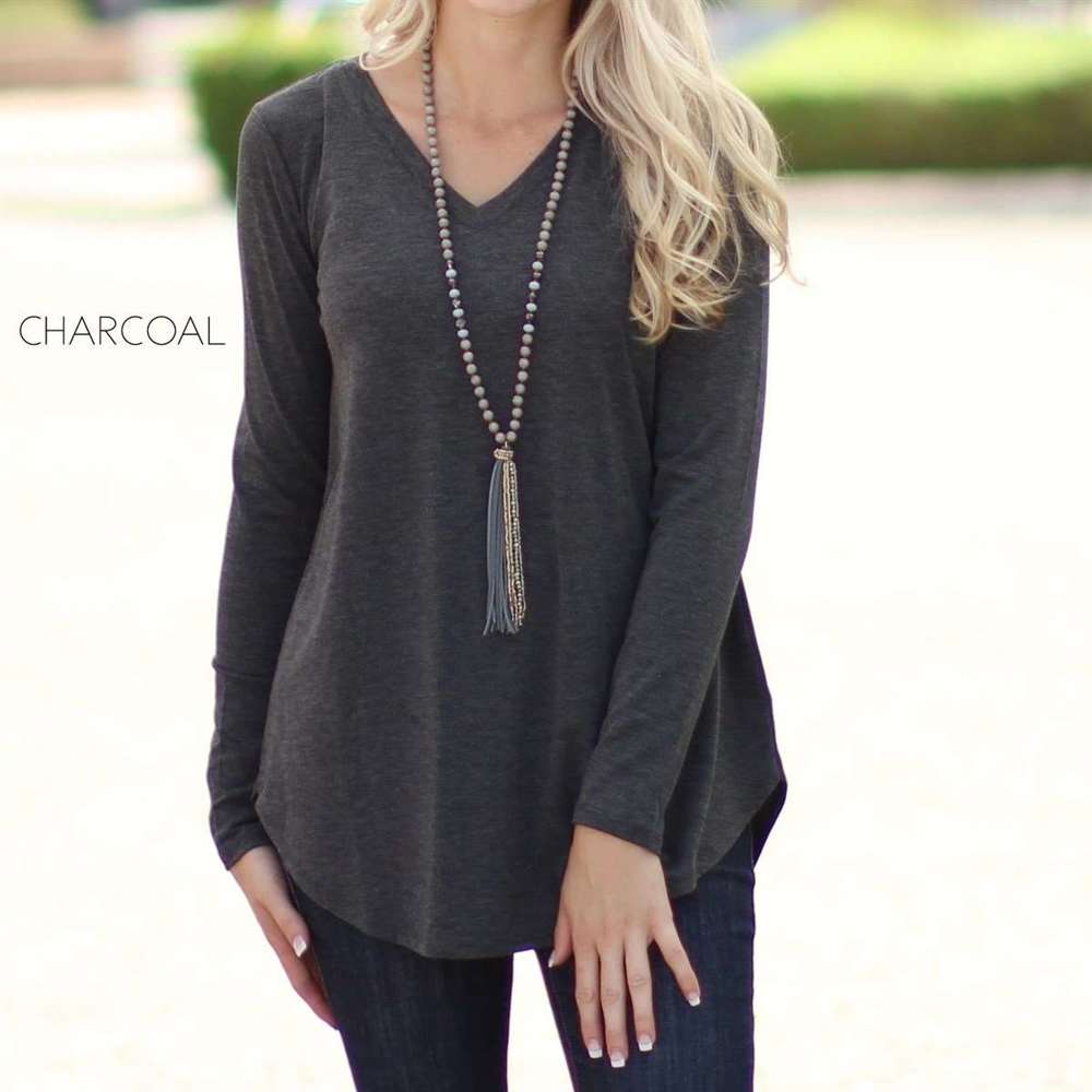 Flowy Long Sleeve V-Neck Top | S-XL | Versatile Layering Piece