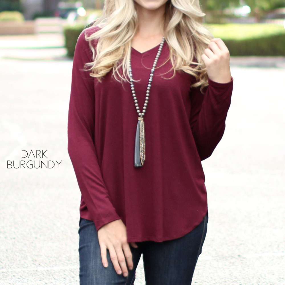 Flowy Long Sleeve V-Neck Top | S-XL | Versatile Layering Piece