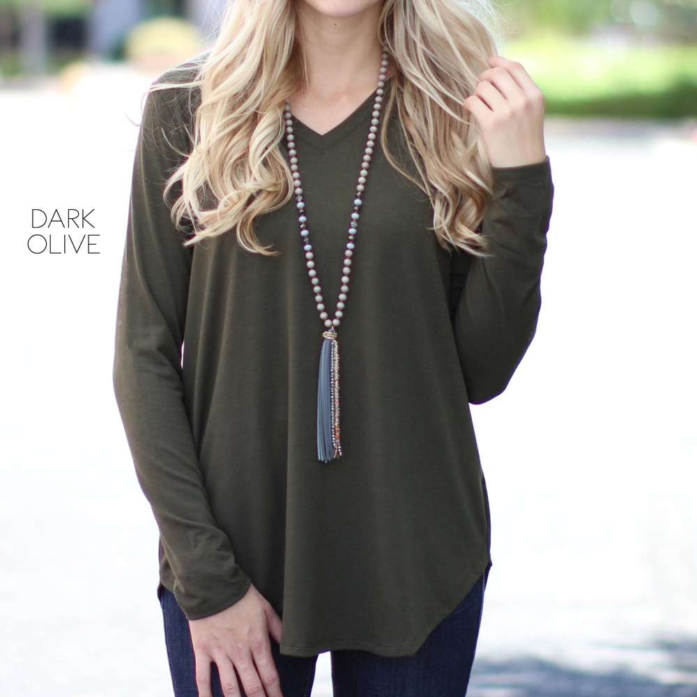 Flowy Long Sleeve V-Neck Top | S-XL | Versatile Layering Piece