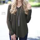 Small Dark Olive Flowy Long Sleeve V-Neck Top | S-XL | Versatile Layering Piece