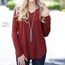 Large Fired Brick Flowy Long Sleeve V-Neck Top | S-XL | Versatile Layering Piece