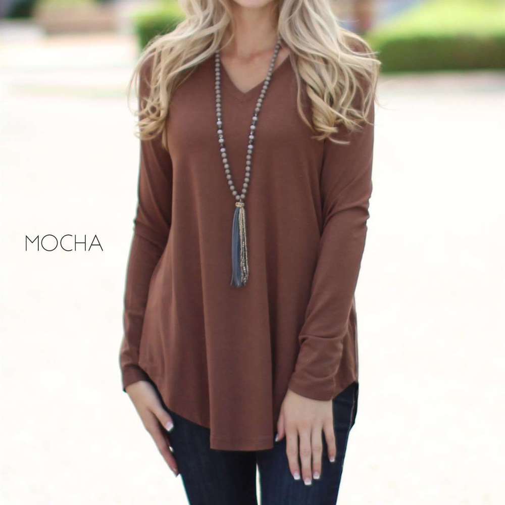 Flowy Long Sleeve V-Neck Top | S-XL | Versatile Layering Piece