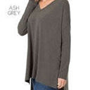 Large Ash Grey V-Neck Side Slit Tunic | S-XL | Loose Fit | Ultra-Soft Fabric | Oversized Design