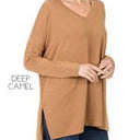 Large Deep Camel V-Neck Side Slit Tunic | S-XL | Loose Fit | Ultra-Soft Fabric | Oversized Design